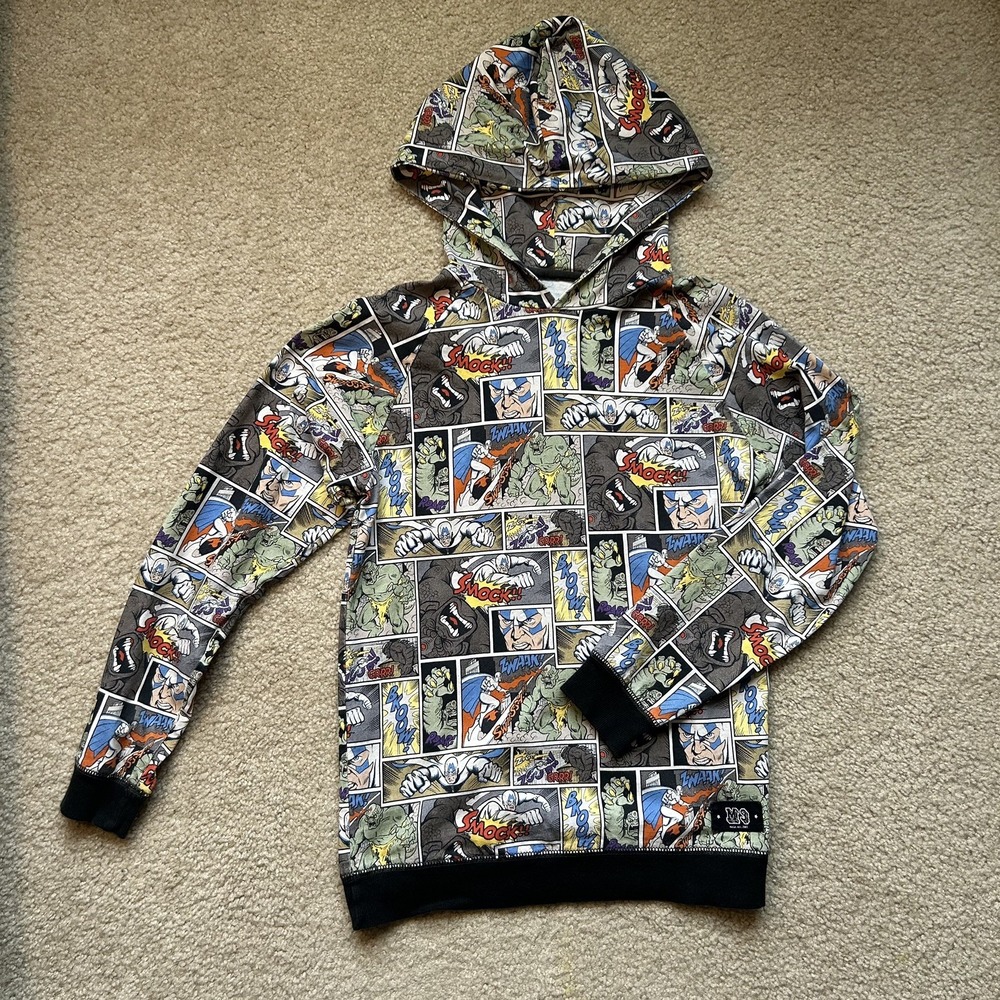 Molo Boys Comic Book Graphic Hoodie Shirt Grey All Over Print Size 12Y 152